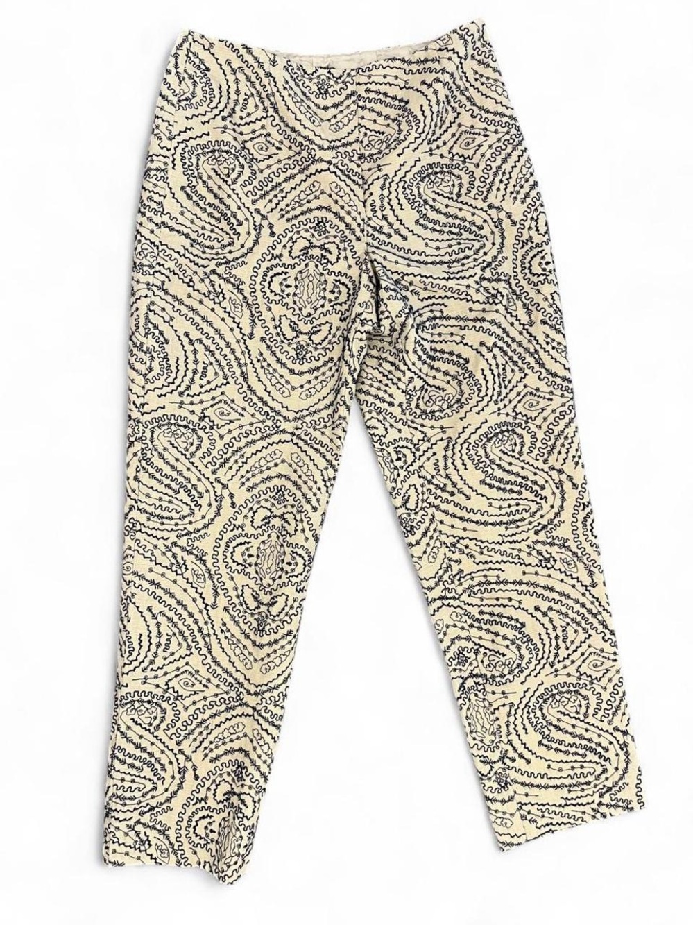 Talbots Embroidered Cream Black Straight Leg Ankle Pants Size 6